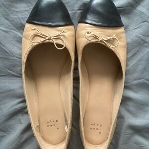 A New Day Beige and Black Flats with Bow